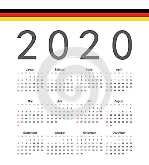 Square german 2020 year vector calendar