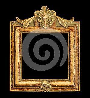 Square golden frame isolated on black background