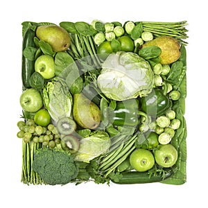 Square of green fruits and vegetables