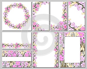 Square greeting cards. Floral design for postcards, invitations, labels, corporate identity.
