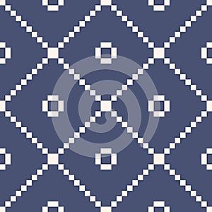 Square grid seamless pattern. Simple vector blue and white geometric texture