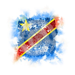 Square grunge flag of democratic republic of the congo