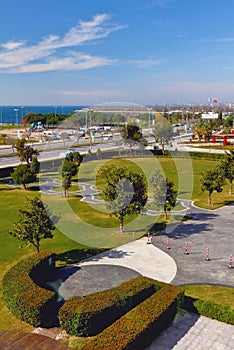 Square and highway on coast of Sea of ? ? Marmara. Maltepe, Istanbul, Turkey