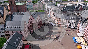 Square at the historic city center of Frankfurt from above