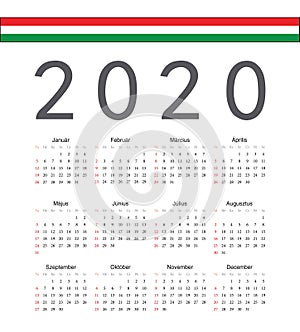 Square Hungarian 2020 year vector calendar