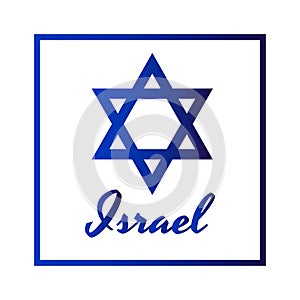 Square Icon of blue David star with inscription in modern style. Israel symbol with frame. Vector EPS10 illustration.