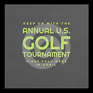 Square image of annual us golf tournament over grey background with black frame