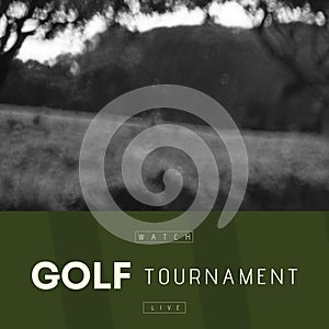 Square image of golf tournament over blurred background
