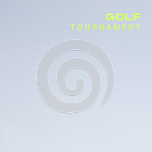 Square image of golf tournament over grey background with copy space