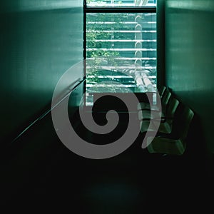 Square image of hospital doctor`s waiting room