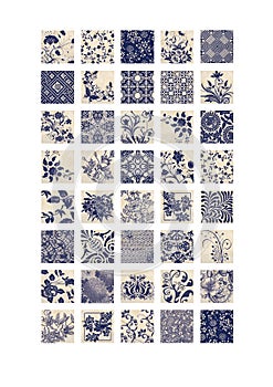 Square images 1 inch printable collage sheet blue beige floral elements patterned images printable