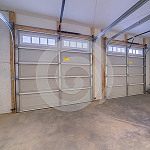 Square Inside an empty double vehicle garage interior