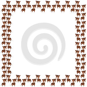 Square isolated frame of cute cartoon okapi characters smiling with rosy cheeks.