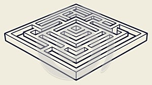 Square Isometric Maze with Central Design, vector design Generative AI