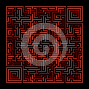 Square labyrinth on a black background with red lines