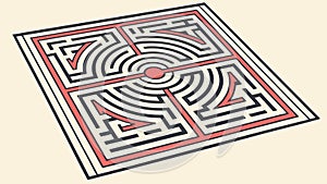 Square Labyrinth Maze with Geometric Patterns, vector design Generative AI