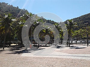 Square in Leme Rio de Janeiro - Trees - Cars - Mountains