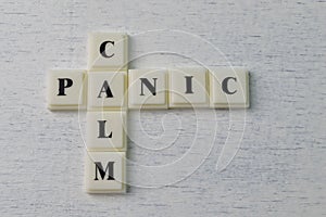 Square letters with text CALM and PANIC