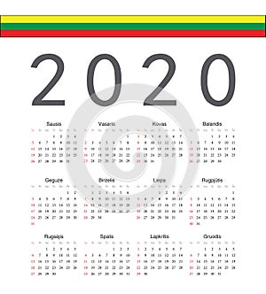 Square Lithuanian 2020 year vector calendar