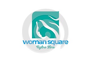 Square logo for beauty salon, face and skin care product, cosmetics, makeup or spa center with beautiful woman profile