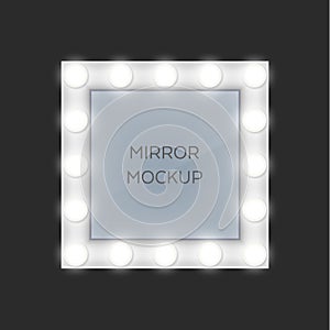Square make-up mirror with light bulbs frame