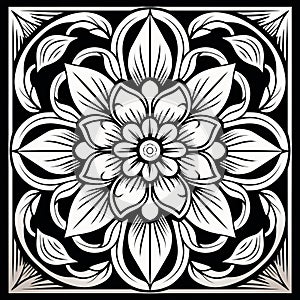 Square Mandala Coloring Page: Simple Patterns With Central Symmetry