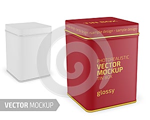 Square matte tin can template. Realistic vector.