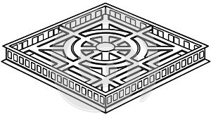 Square Maze Floor Design Vector, Geometric Architectural Pattern, vector design Generative AI