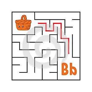 Square maze. Game for kids. Funny quadrate labyrinth. Education worksheet. Activity page. Puzzle for children. Cute cartoon style