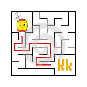 Square maze. Game for kids. Funny quadrate labyrinth. Education worksheet. Activity page. Puzzle for children. Cute cartoon style