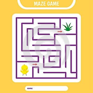 Square Maze for kids. Help chick find grass
