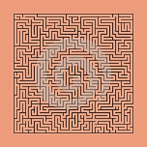 Square maze, puzzle on orange brick color background