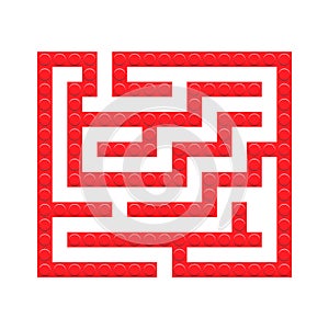 Square maze red bricks toy labyrinth game for kids. Labyrinth logic conundrum. One entrance and one right way to go