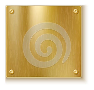 Square metal plate. Blank realistic golden banner