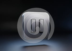Square metallic pause button icon with