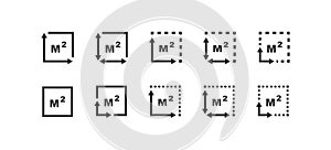 Square meter icon. M2 illustration symbol. Sign acreage vector