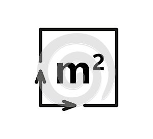 Square Meter icon. M2 sign. Flat area in square metres . Measuring land area icon. Place dimension pictogram. Vector