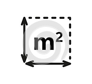 Square Meter icon. M2 sign. Flat area in square metres . Measuring land area icon. Place dimension pictogram. Vector