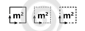 Square Meter icon. M2 sign. Flat area in square metres . Measuring land area icon. Place dimension pictogram. Vector