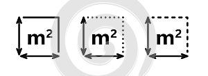 Square Meter icon. M2 sign. Flat area in square metres . Measuring land area icon. Place dimension pictogram. Vector