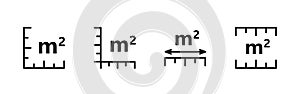 Square Meter icon. M2 sign. Flat area in square metres . Measuring land area icon. Place dimension pictogram. Vector