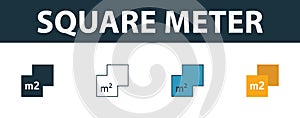Square Meter icon set. Four elements in diferent styles from real estate icons collection. Creative square meter icons filled,