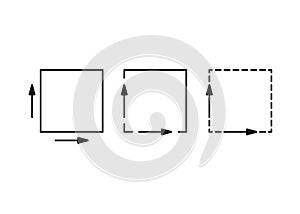 Square meter, size area inside m2 icon set. Measuring surface dimension sign. Measure of place with length and width