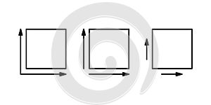 Square meter, size area m2 icon set. Measuring surface dimension sign. Measure of place with length and width arrow