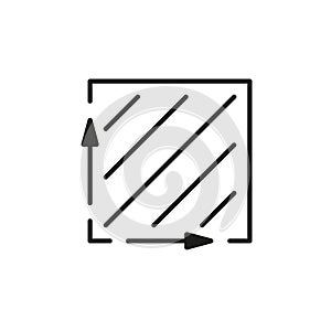 Square meter, size surface m2 icon. Measuring area dimension sign. Measure of place with length and width arrow