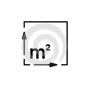 Square meter, size surface m2 icon. Measuring area dimension sign. Measure of place with length and width arrow