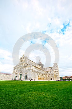 Square of Miracles and the Leaning Tower of Pisa, super-wide angle