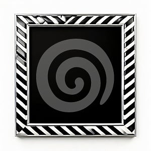 square mirror with a black and white chevron pattern frame fora