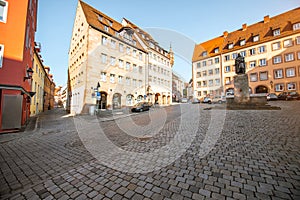 Square with monument in Nurnberg city, Germany