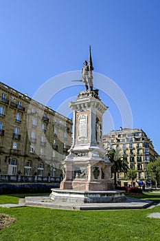 Square with monument to Antonio de Oquendo in San Sebastian, Spain